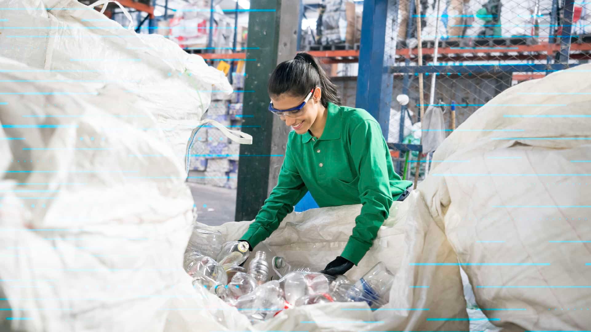 Woman with glasses evaluates products for safety and reuse